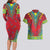 Haiti Choeblack Dashiki Style Couples Matching Long Sleeve Bodycon Dress and Hawaiian Shirt Red Color