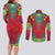Haiti Choeblack Dashiki Style Couples Matching Long Sleeve Bodycon Dress and Long Sleeve Button Shirt Red Color