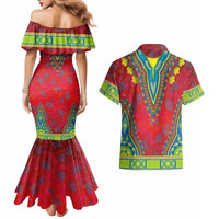 Haiti Choeblack Dashiki Style Couples Matching Mermaid Dress and Hawaiian Shirt Red Color