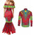 Haiti Choeblack Dashiki Style Couples Matching Mermaid Dress and Long Sleeve Button Shirt Red Color