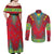 Haiti Choeblack Dashiki Style Couples Matching Off Shoulder Maxi Dress and Long Sleeve Button Shirt Red Color