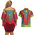 Haiti Choeblack Dashiki Style Couples Matching Off Shoulder Short Dress and Hawaiian Shirt Red Color