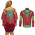 Haiti Choeblack Dashiki Style Couples Matching Off Shoulder Short Dress and Long Sleeve Button Shirt Red Color