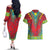 Haiti Choeblack Dashiki Style Couples Matching Off The Shoulder Long Sleeve Dress and Hawaiian Shirt Red Color
