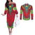 Haiti Choeblack Dashiki Style Couples Matching Off The Shoulder Long Sleeve Dress and Long Sleeve Button Shirt Red Color