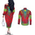 Haiti Choeblack Dashiki Style Couples Matching Off The Shoulder Long Sleeve Dress and Long Sleeve Button Shirt Red Color