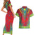 Haiti Choeblack Dashiki Style Couples Matching Short Sleeve Bodycon Dress and Hawaiian Shirt Red Color