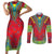Haiti Choeblack Dashiki Style Couples Matching Short Sleeve Bodycon Dress and Long Sleeve Button Shirt Red Color