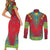 Haiti Choeblack Dashiki Style Couples Matching Short Sleeve Bodycon Dress and Long Sleeve Button Shirt Red Color