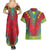 Haiti Choeblack Dashiki Style Couples Matching Summer Maxi Dress and Hawaiian Shirt Red Color