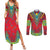 Haiti Choeblack Dashiki Style Couples Matching Summer Maxi Dress and Long Sleeve Button Shirt Red Color