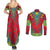 Haiti Choeblack Dashiki Style Couples Matching Summer Maxi Dress and Long Sleeve Button Shirt Red Color