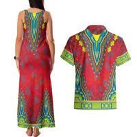 Haiti Choeblack Dashiki Style Couples Matching Tank Maxi Dress and Hawaiian Shirt Red Color