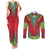 Haiti Choeblack Dashiki Style Couples Matching Tank Maxi Dress and Long Sleeve Button Shirt Red Color
