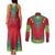 Haiti Choeblack Dashiki Style Couples Matching Tank Maxi Dress and Long Sleeve Button Shirt Red Color