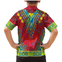 Haiti Choeblack Dashiki Style Family Matching Mermaid Dress and Hawaiian Shirt Red Color