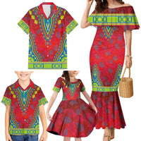 Haiti Choeblack Dashiki Style Family Matching Mermaid Dress and Hawaiian Shirt Red Color