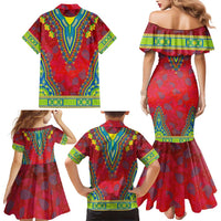 Haiti Choeblack Dashiki Style Family Matching Mermaid Dress and Hawaiian Shirt Red Color