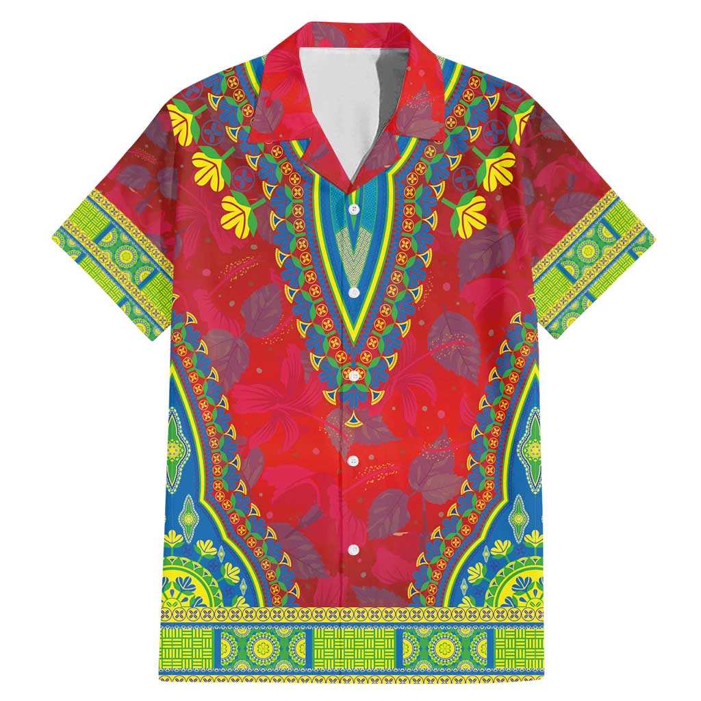 Haiti Choeblack Dashiki Style Family Matching Mermaid Dress and Hawaiian Shirt Red Color