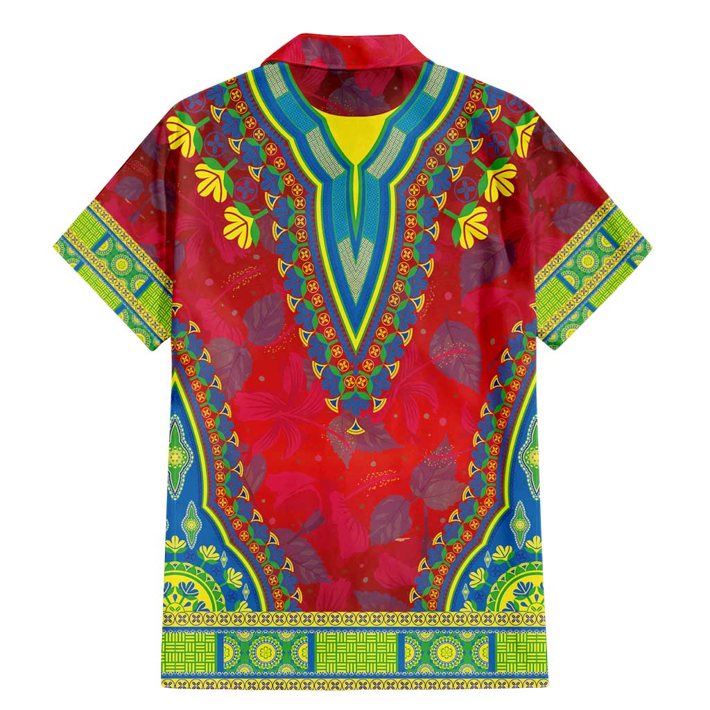 Haiti Choeblack Dashiki Style Family Matching Mermaid Dress and Hawaiian Shirt Red Color