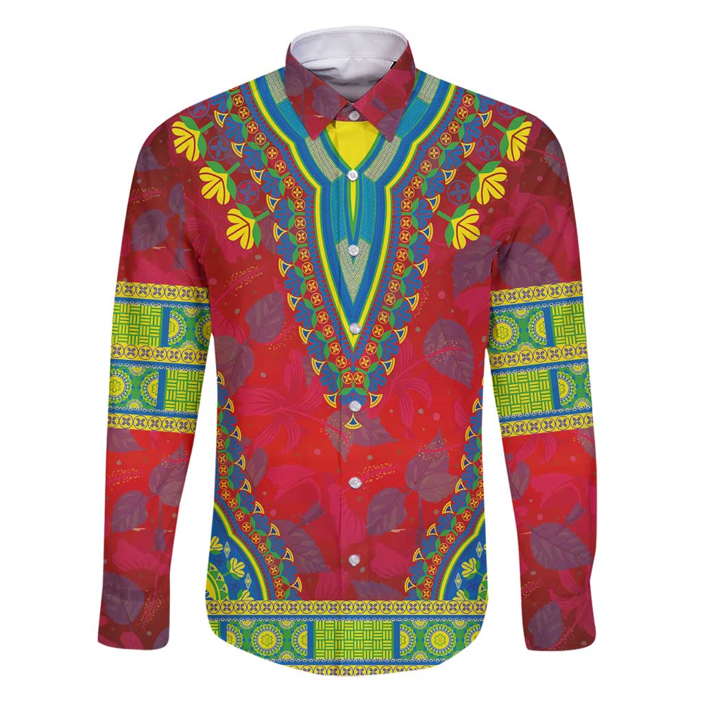 Haiti Choeblack Dashiki Style Family Matching Mermaid Dress and Hawaiian Shirt Red Color