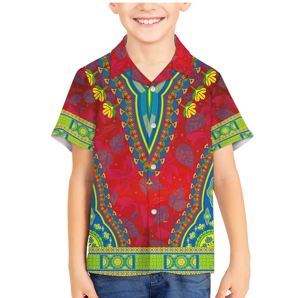 Haiti Choeblack Dashiki Style Family Matching Mermaid Dress and Hawaiian Shirt Red Color