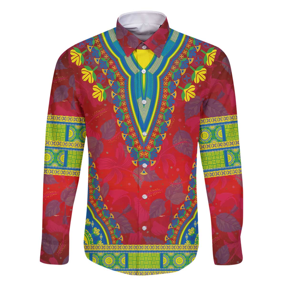 Haiti Choeblack Dashiki Style Family Matching Off The Shoulder Long Sleeve Dress and Hawaiian Shirt Red Color