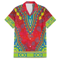 Haiti Choeblack Dashiki Style Family Matching Off Shoulder Short Dress and Hawaiian Shirt Red Color