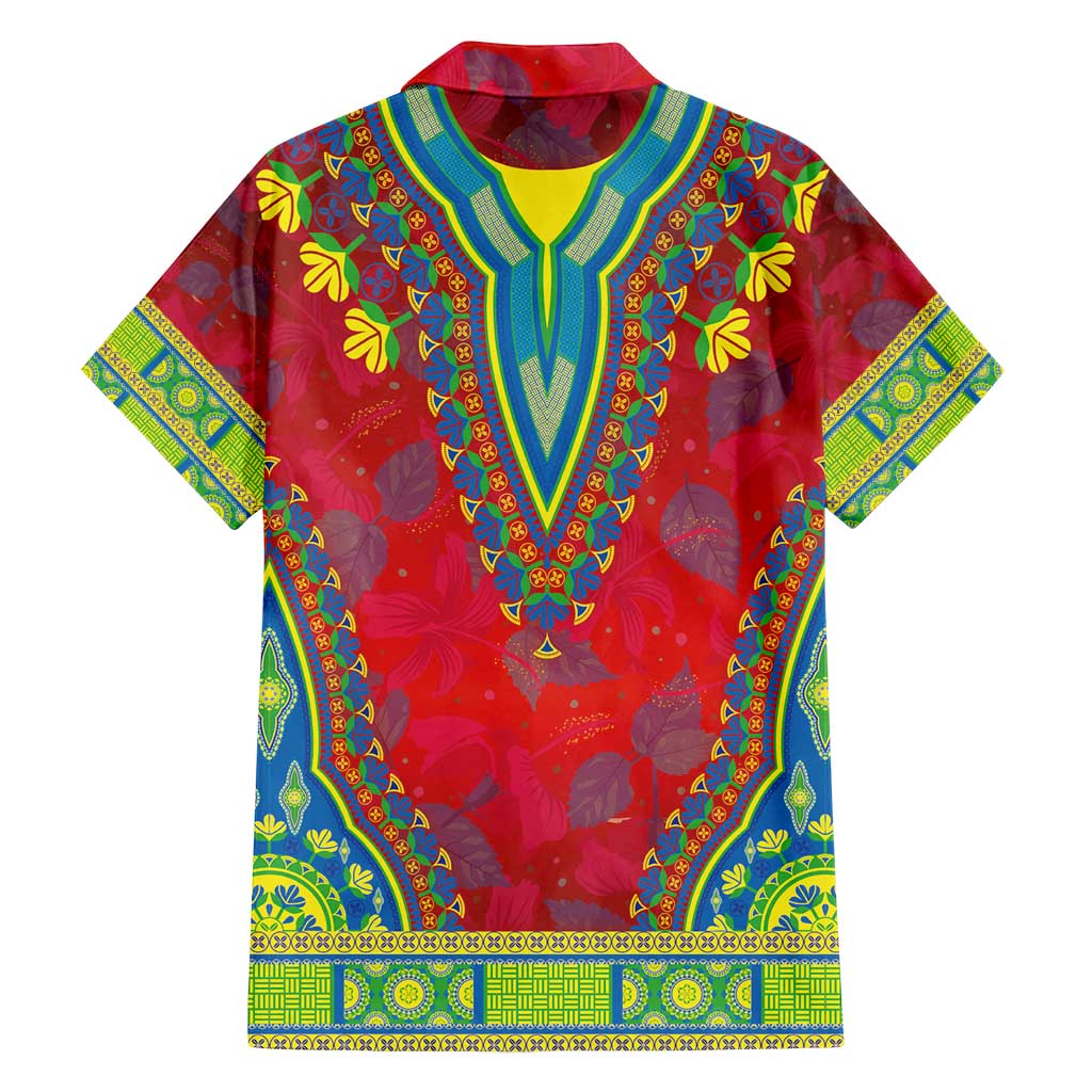 Haiti Choeblack Dashiki Style Family Matching Off Shoulder Short Dress and Hawaiian Shirt Red Color