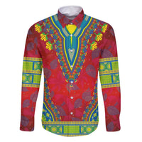 Haiti Choeblack Dashiki Style Family Matching Off Shoulder Short Dress and Hawaiian Shirt Red Color