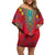 Haiti Choeblack Dashiki Style Family Matching Off Shoulder Short Dress and Hawaiian Shirt Red Color