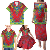 Haiti Choeblack Dashiki Style Family Matching Puletasi and Hawaiian Shirt Red Color