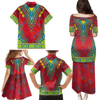 Haiti Choeblack Dashiki Style Family Matching Puletasi and Hawaiian Shirt Red Color