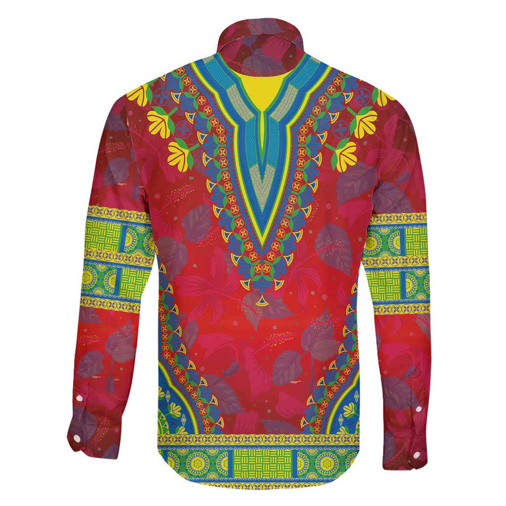 Haiti Choeblack Dashiki Style Family Matching Short Sleeve Bodycon Dress and Hawaiian Shirt Red Color