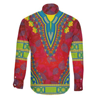 Haiti Choeblack Dashiki Style Family Matching Short Sleeve Bodycon Dress and Hawaiian Shirt Red Color