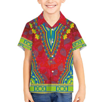 Haiti Choeblack Dashiki Style Family Matching Short Sleeve Bodycon Dress and Hawaiian Shirt Red Color