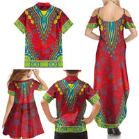 Haiti Choeblack Dashiki Style Family Matching Summer Maxi Dress and Hawaiian Shirt Red Color
