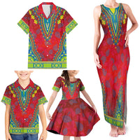 Haiti Choeblack Dashiki Style Family Matching Tank Maxi Dress and Hawaiian Shirt Red Color