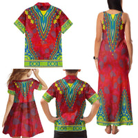 Haiti Choeblack Dashiki Style Family Matching Tank Maxi Dress and Hawaiian Shirt Red Color