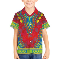 Haiti Choeblack Dashiki Style Family Matching Tank Maxi Dress and Hawaiian Shirt Red Color