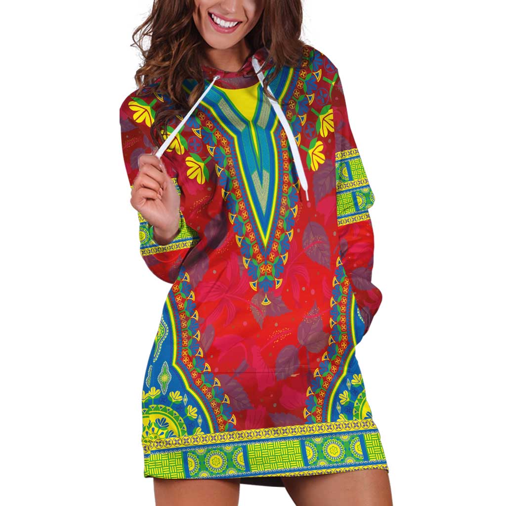Haiti Choeblack Dashiki Style Hoodie Dress Red Color