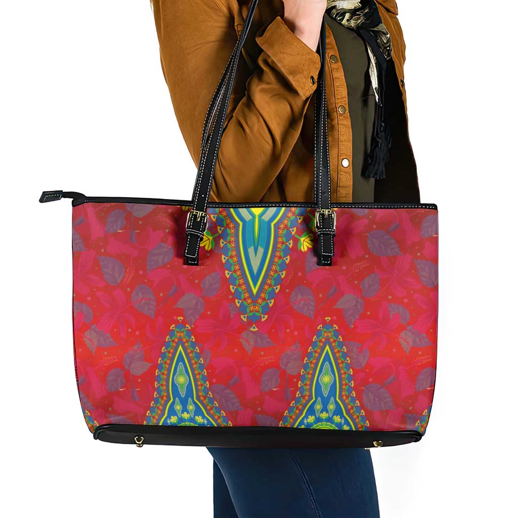 Haiti Choeblack Dashiki Style Leather Tote Bag Red Color
