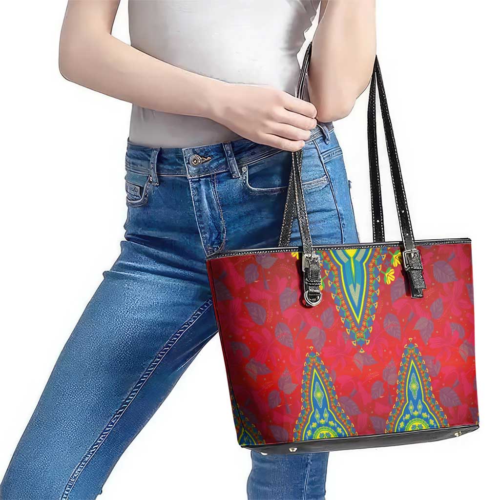Haiti Choeblack Dashiki Style Leather Tote Bag Red Color