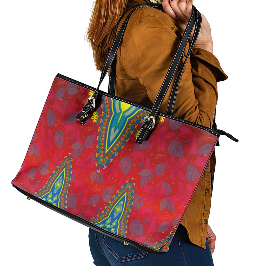 Haiti Choeblack Dashiki Style Leather Tote Bag Red Color