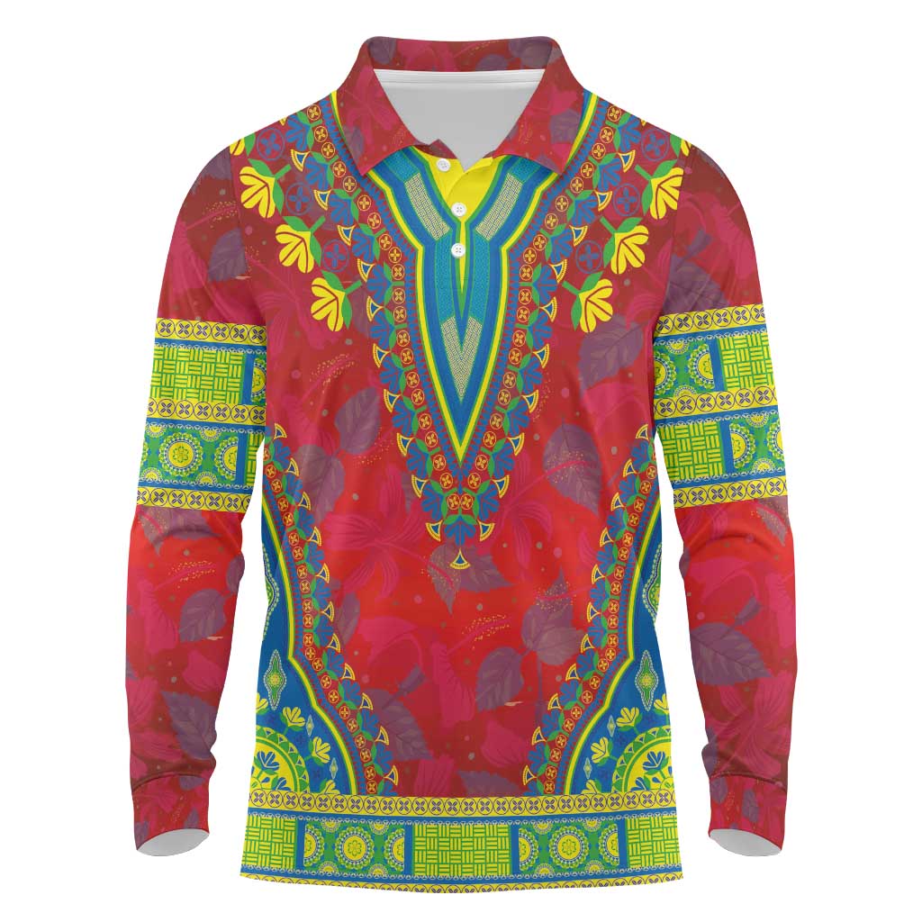 Haiti Choeblack Dashiki Style Long Sleeve Polo Shirt Red Color