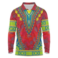 Haiti Choeblack Dashiki Style Long Sleeve Polo Shirt Red Color