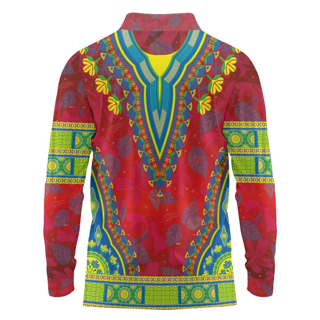 Haiti Choeblack Dashiki Style Long Sleeve Polo Shirt Red Color