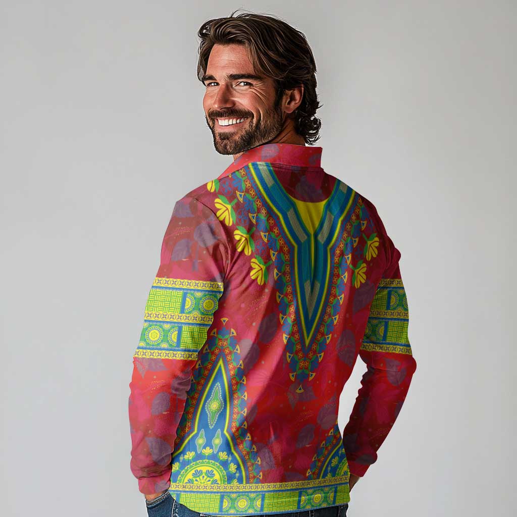 Haiti Choeblack Dashiki Style Long Sleeve Polo Shirt Red Color