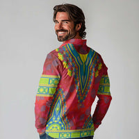 Haiti Choeblack Dashiki Style Long Sleeve Polo Shirt Red Color