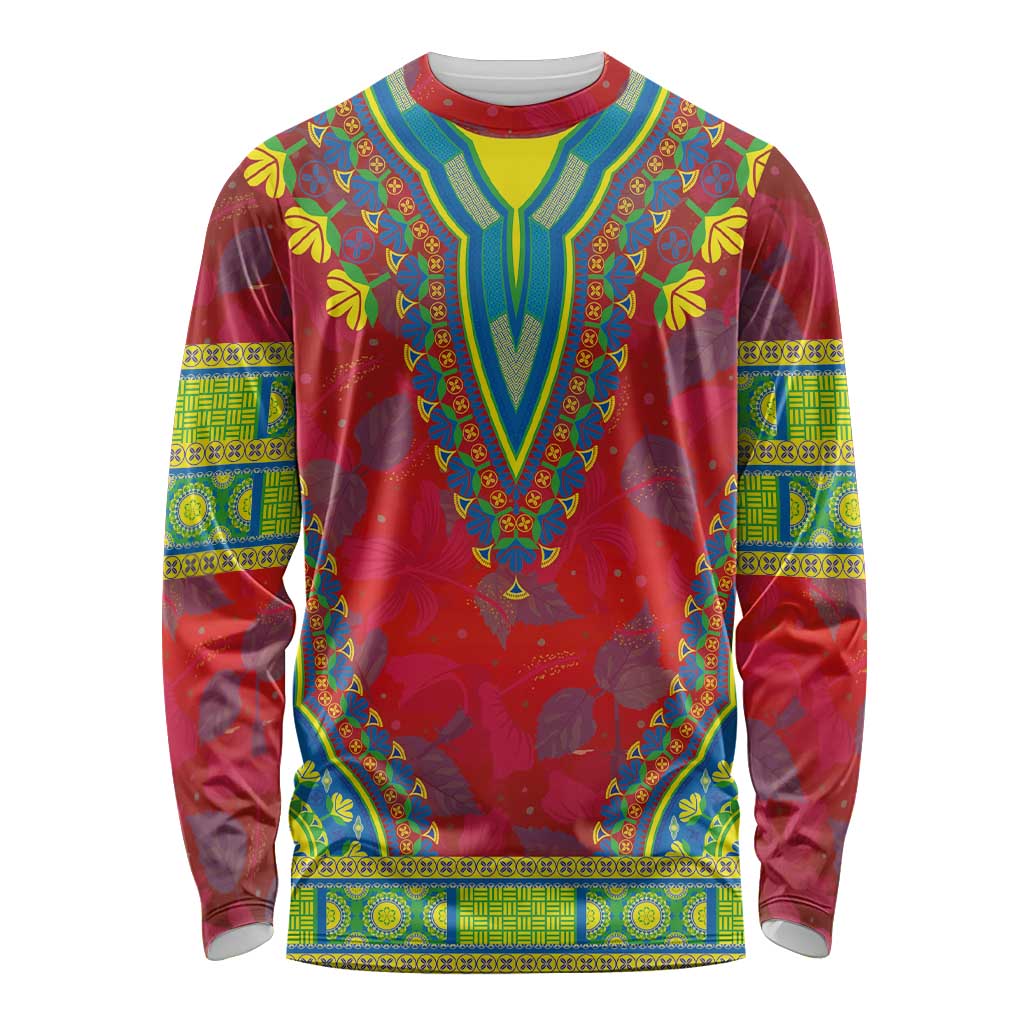 Haiti Choeblack Dashiki Style Long Sleeve Shirt Red Color